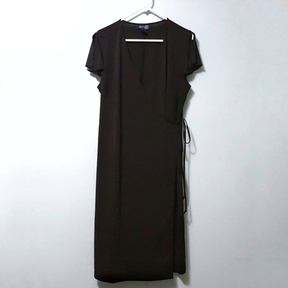Vintage 90's Black Wrap Dress Venezia Size 14/16 (BD101)
